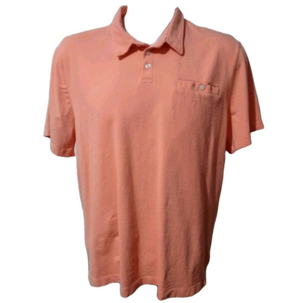 Reaction Kenneth Cole Polo Shirt Mens Size XXL Short Sleeve Button Pocket Orange
